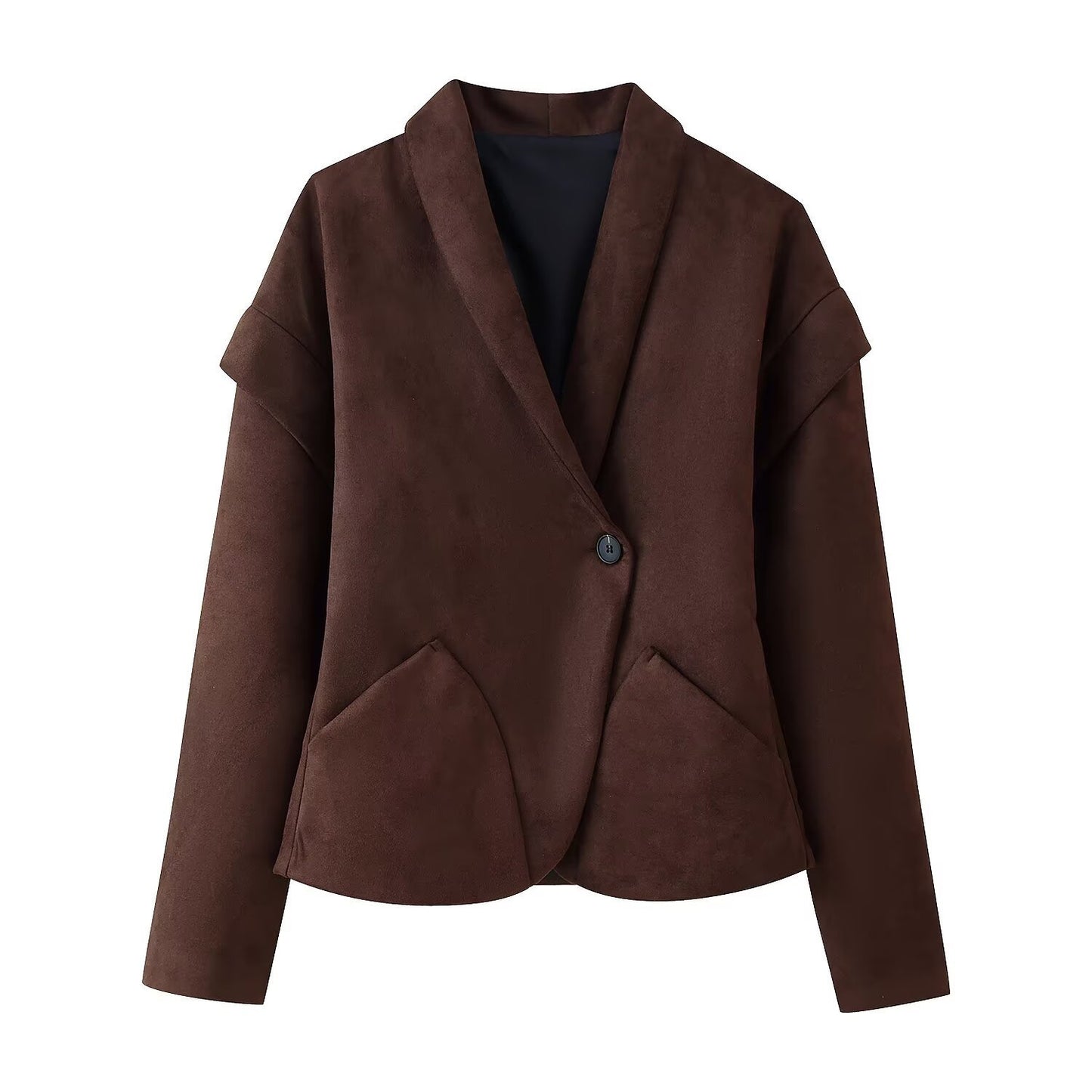 Suede Single Button Neckline Suit Jacket