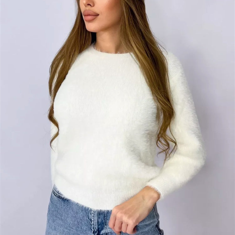 New Plush Pullover Crew Neck Sweater Women