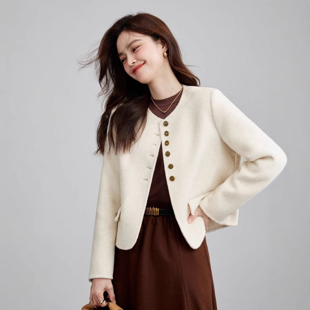 High Sense Short Temperamental Crew Neck Coat Women
