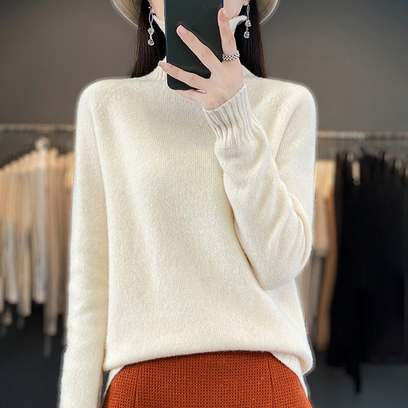 Women's Solid Color Turtleneck Knitting Pullover Long Sleeve Loose Sweater