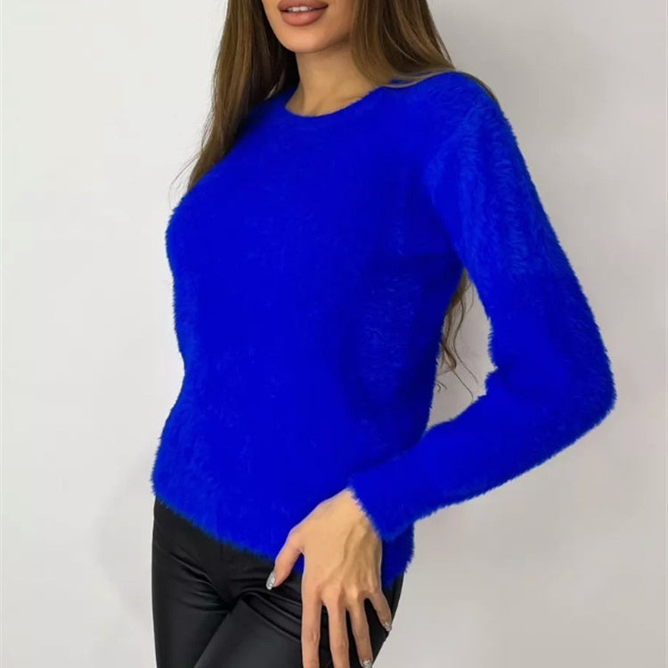 New Plush Pullover Crew Neck Sweater Women