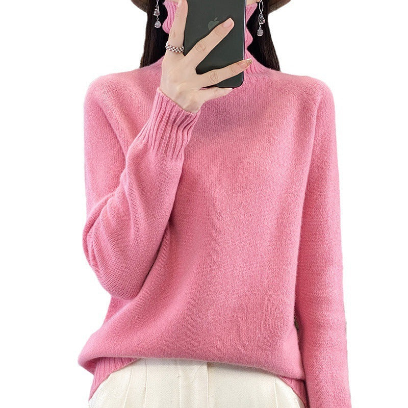 Women's Solid Color Turtleneck Knitting Pullover Long Sleeve Loose Sweater