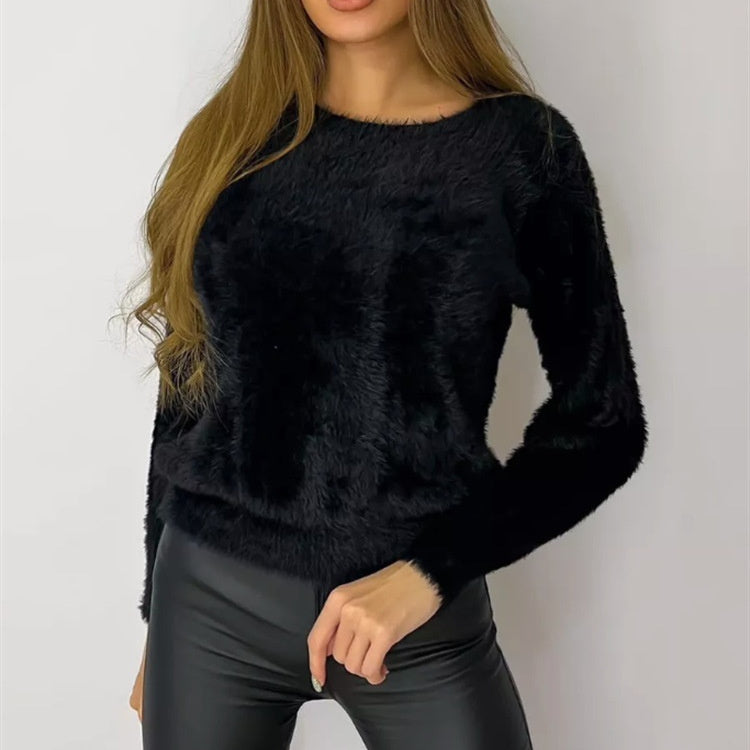 New Plush Pullover Crew Neck Sweater Women