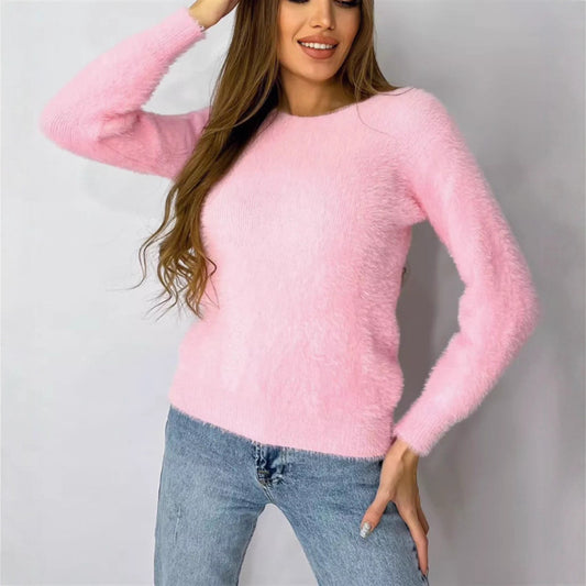 New Plush Pullover Crew Neck Sweater Women