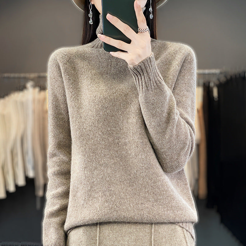 Women's Solid Color Turtleneck Knitting Pullover Long Sleeve Loose Sweater