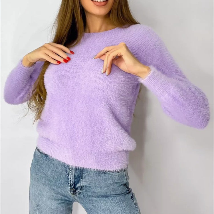 New Plush Pullover Crew Neck Sweater Women