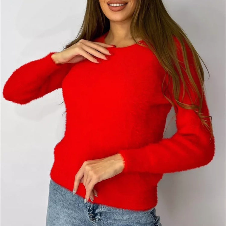 New Plush Pullover Crew Neck Sweater Women