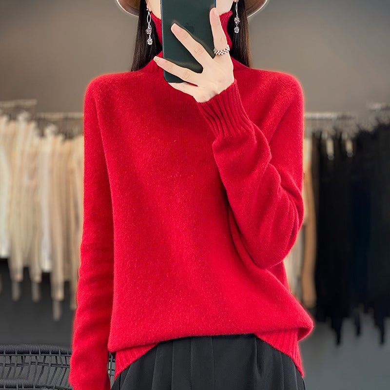 Women's Solid Color Turtleneck Knitting Pullover Long Sleeve Loose Sweater