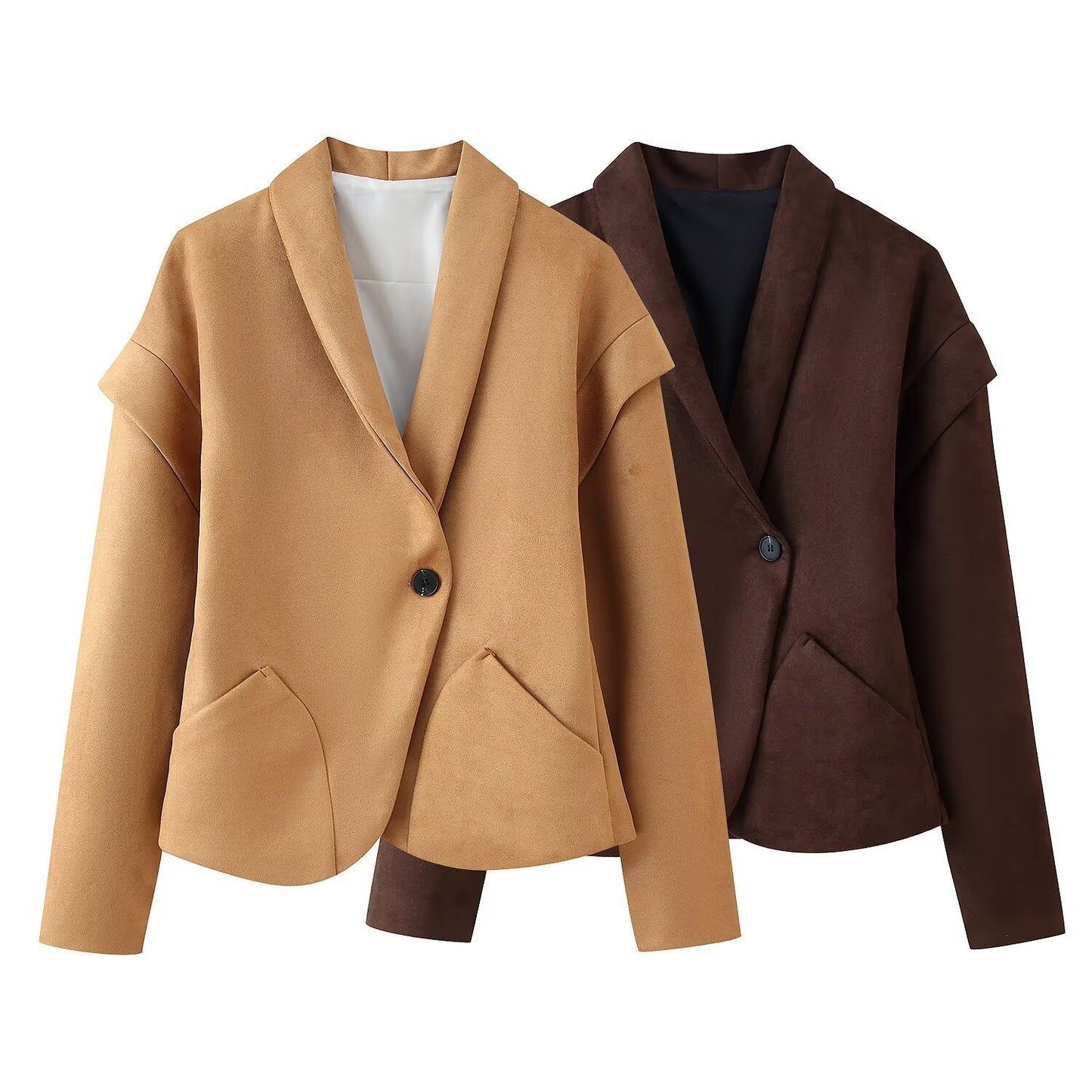 Suede Single Button Neckline Suit Jacket