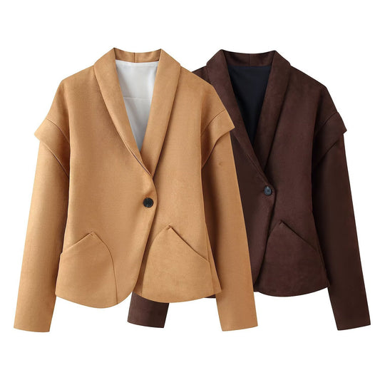 Suede Single Button Neckline Suit Jacket