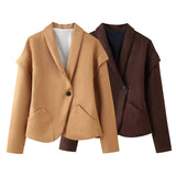 Suede Single Button Neckline Suit Jacket