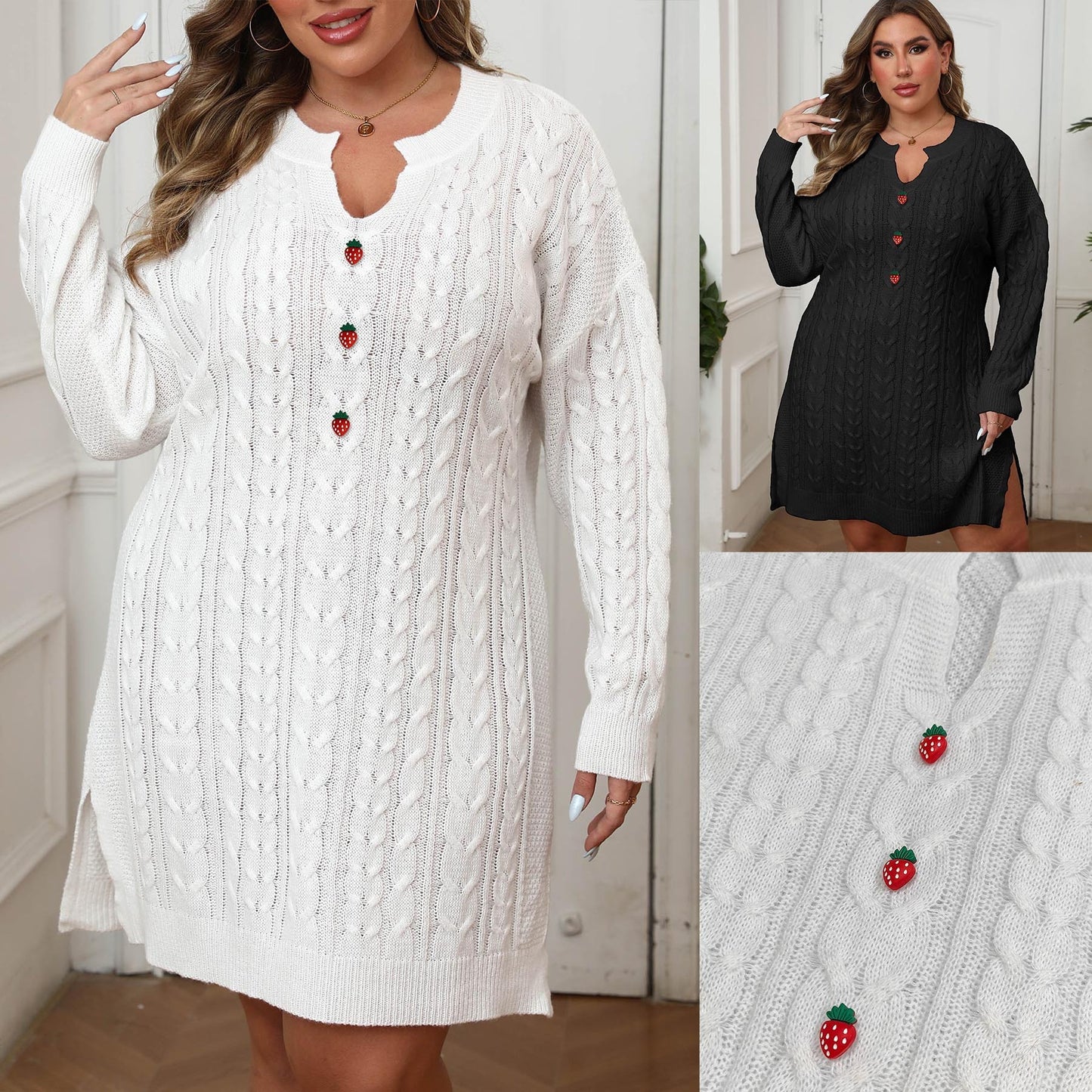 Strawberry Buckle Three-dimensional Decoration Woolen Skirt