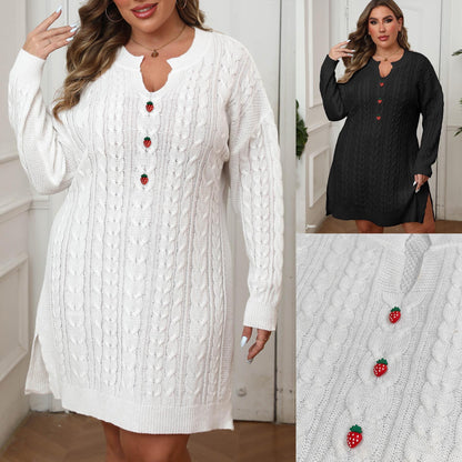 Strawberry Buckle Three-dimensional Decoration Woolen Skirt