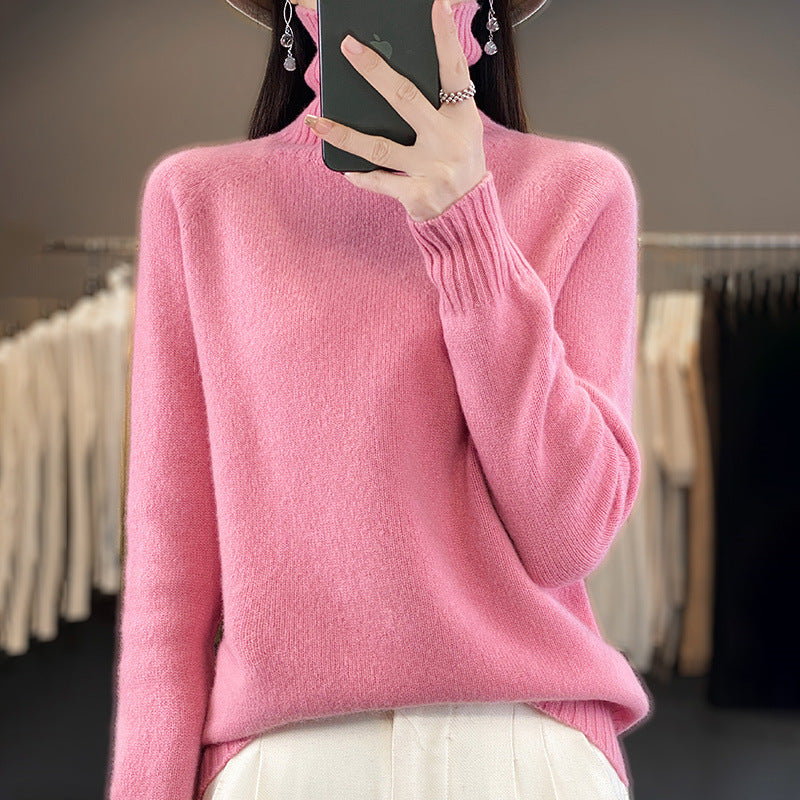 Women's Solid Color Turtleneck Knitting Pullover Long Sleeve Loose Sweater