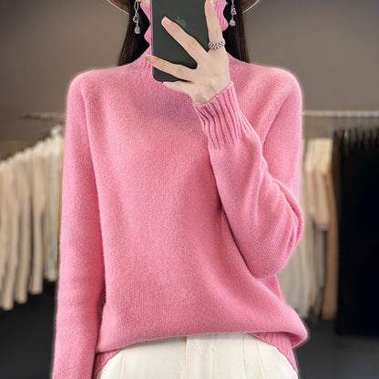 Women's Solid Color Turtleneck Knitting Pullover Long Sleeve Loose Sweater