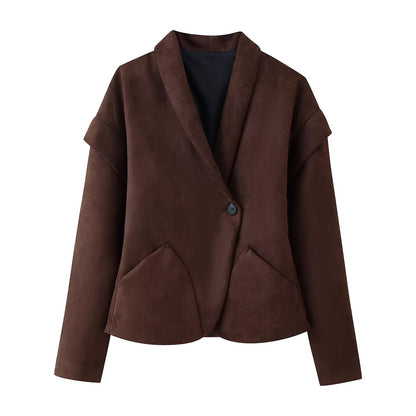 Suede Single Button Neckline Suit Jacket