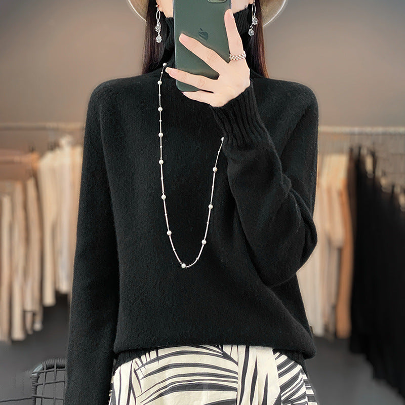 Women's Solid Color Turtleneck Knitting Pullover Long Sleeve Loose Sweater