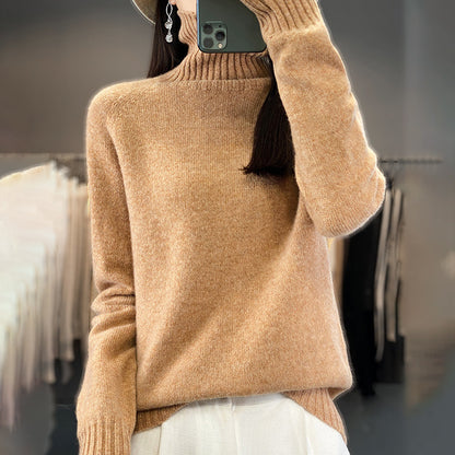 Women's Solid Color Turtleneck Knitting Pullover Long Sleeve Loose Sweater