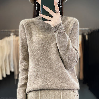 Women's Solid Color Turtleneck Knitting Pullover Long Sleeve Loose Sweater