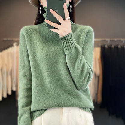 Women's Solid Color Turtleneck Knitting Pullover Long Sleeve Loose Sweater