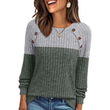 Women's Round-neck Sunken Stripe Brushed Solid Color Top Long Sleeve
